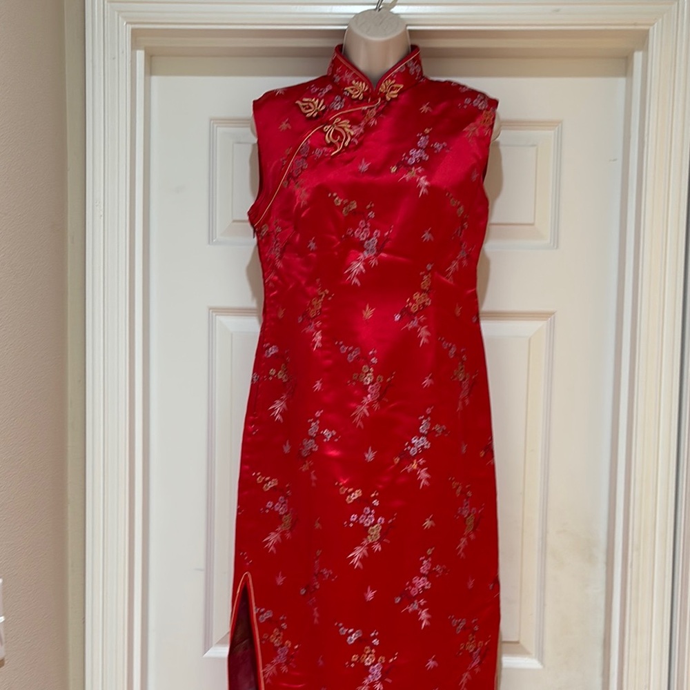 Vintage Solz Squirrel Elegant Red Floral Cheongsam Dress Size 40